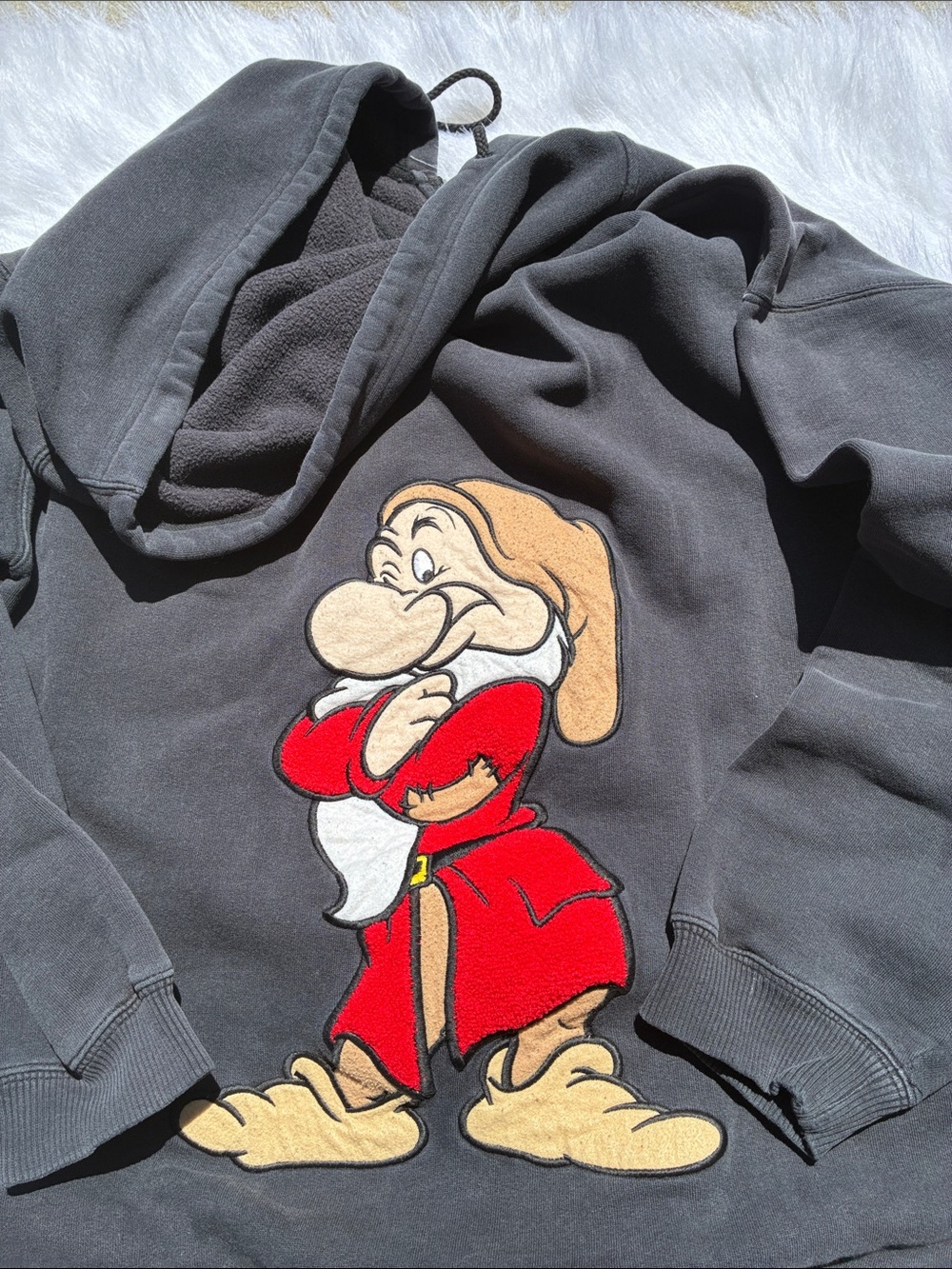 NYC World of Disney Black Zippered Hoodie Embroidered Grumpy Character